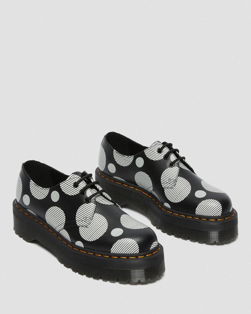 Dr Martens 1461 Polka Dot Smooth Læder Platform Sko Dame Sort | DK 387HAP